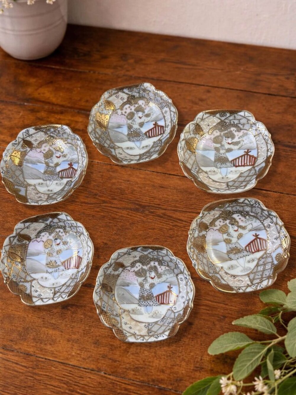 Antique Nippon Butter Pat Plates Set of 6 – Gold Gilt Japanese Porcelain – Small
